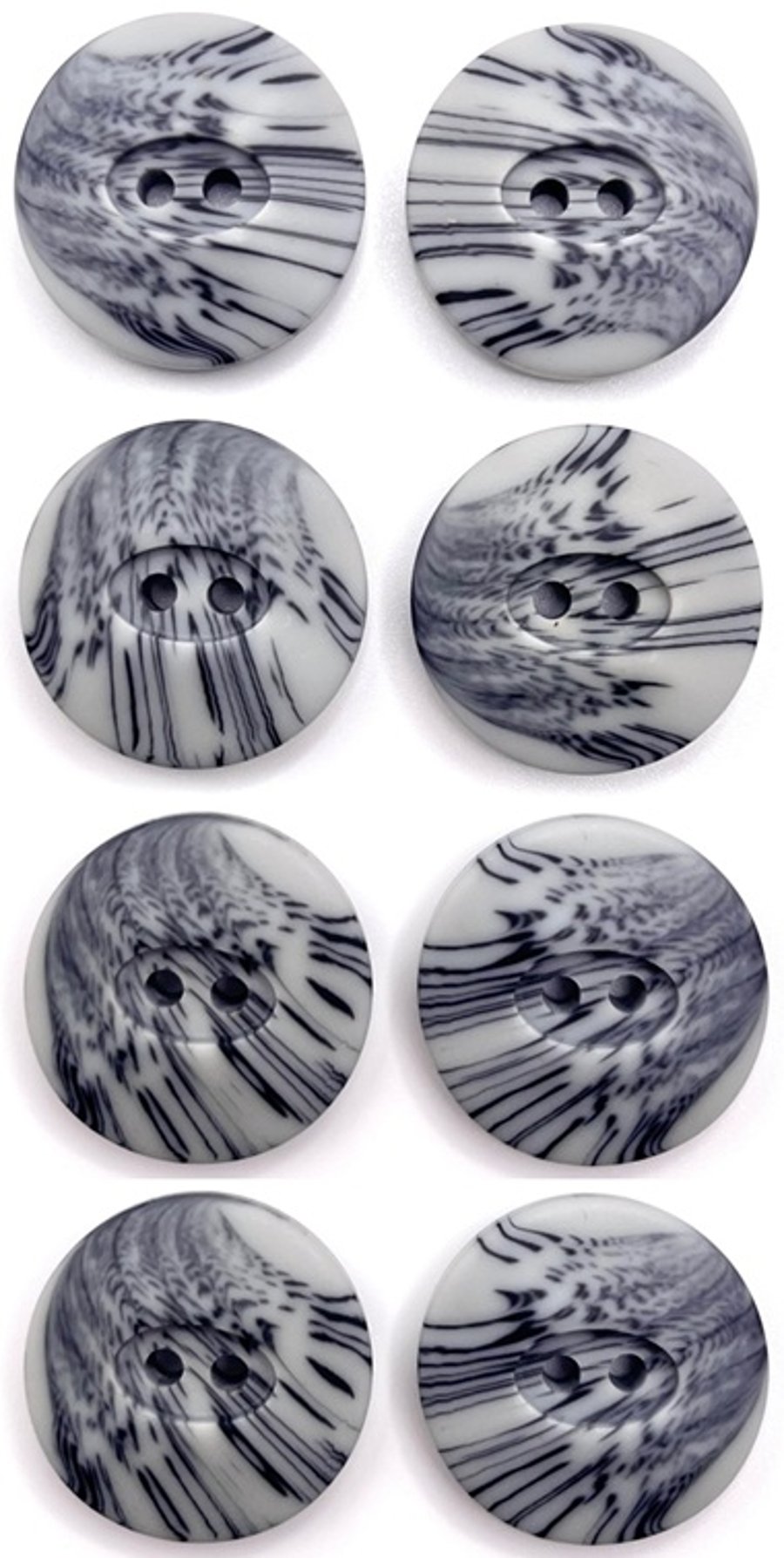 8 Natural Finish Buttons, 23mm Wide, Oval Centre, Grey Variegated Stripes Dill