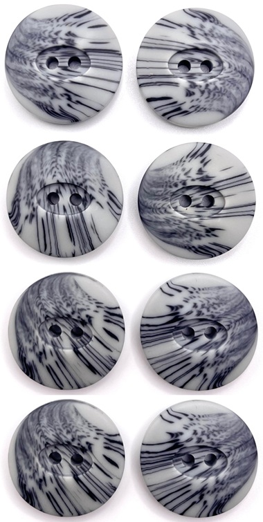 8 Natural Finish Buttons, 23mm Wide, Oval Centre, Grey Variegated Stripes Dill