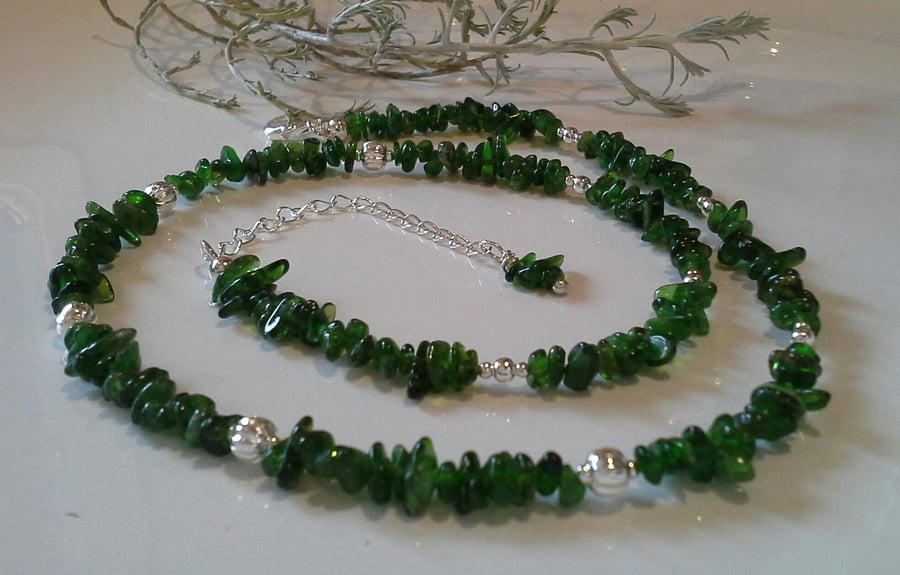 Russian Diopside Nugget Necklace Silver Plate