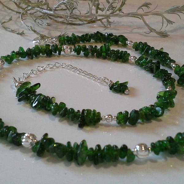 Russian Diopside Nugget Necklace Silver Plate