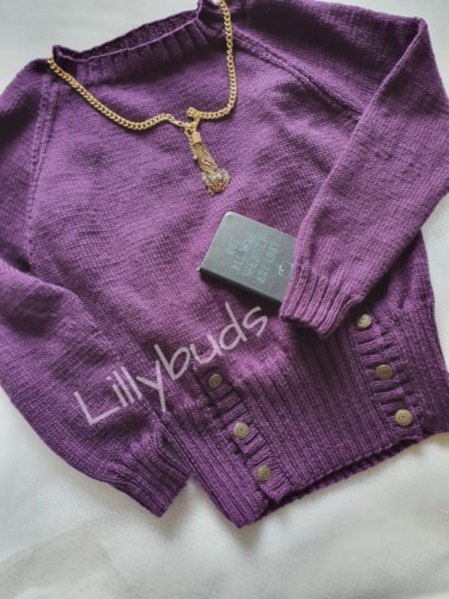 Hand knitted ladies purple, fashion jumper. Sweater, Wool jumper