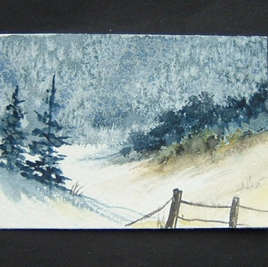 Art painting aceo SFA original paintings landscape winter snow 48