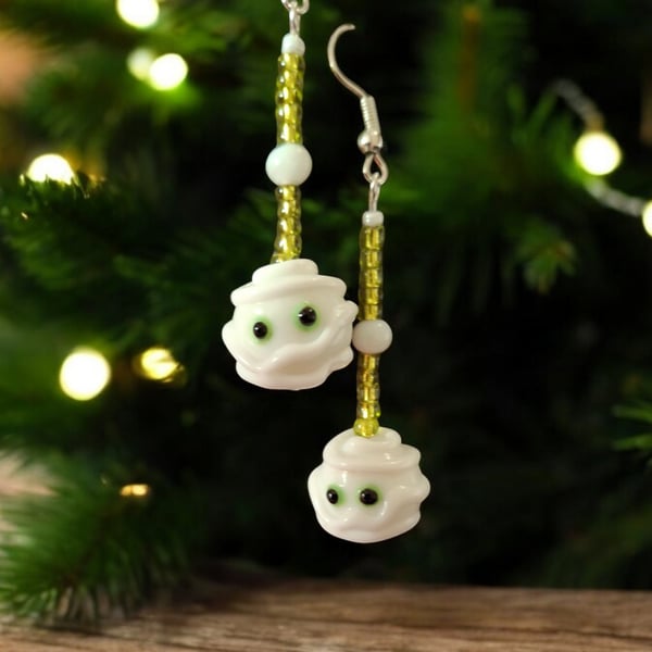 Murano glass Christmas snowball earrings, Christmas jewellery, fun earrings, fes