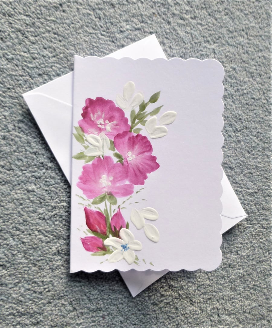 hand painted original art floral greetings card ( ref f 335 )