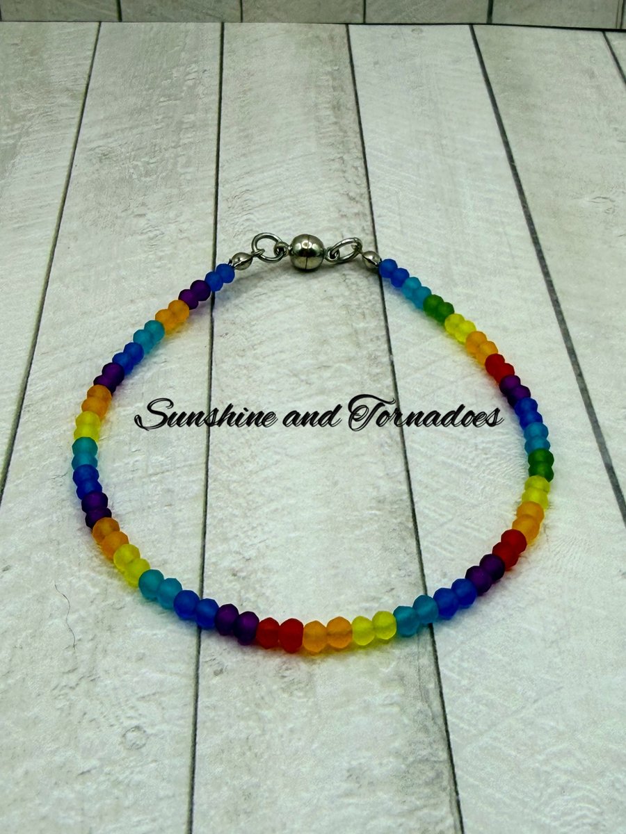  Handmade Rainbow Beaded Bracelet – Colourful 3mm Glass Bead Jewellery