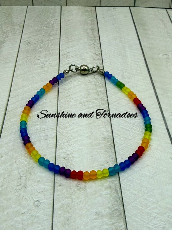  Handmade Rainbow Beaded Bracelet – Colourful 3mm Glass Bead Jewellery