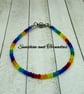  Handmade Rainbow Beaded Bracelet – Colourful 3mm Glass Bead Jewellery