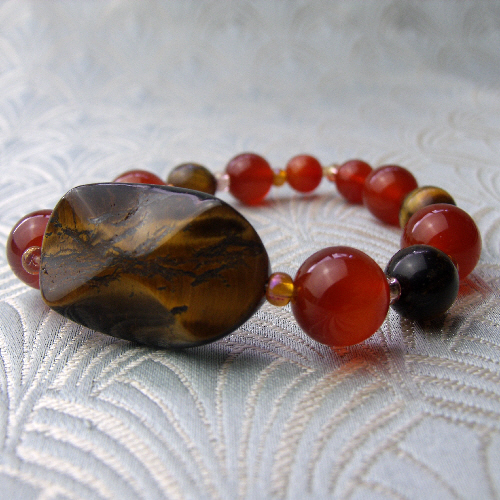 Stretch Gemstone Bracelet, Carnelian, Tigers Eye Stretch Bracelet  BB09