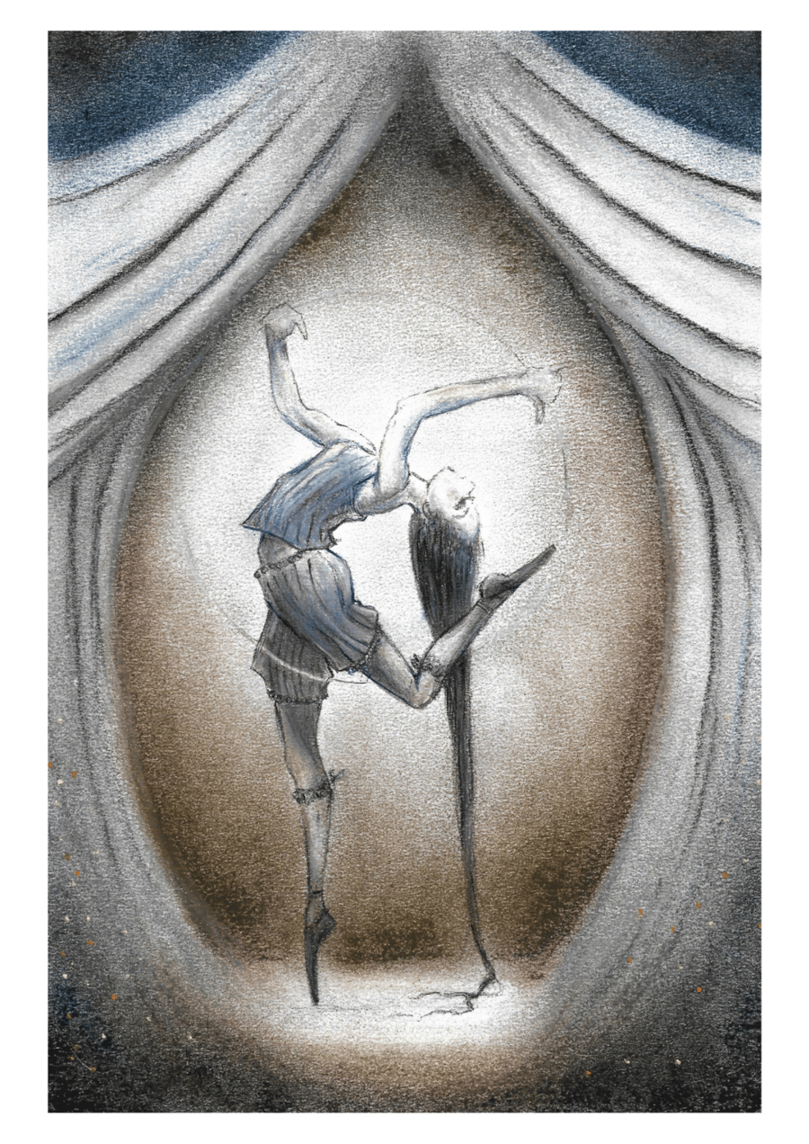 Gothic Circus Greeting card, birthday, Christmas, Whimsical Art, Contortionist. 