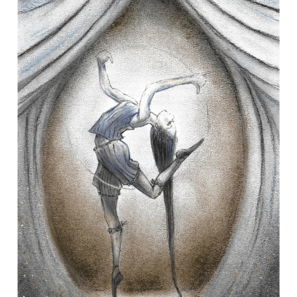 Gothic Circus Greeting card, birthday, Christmas, Whimsical Art, Contortionist. 