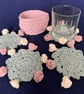 Set of four Rose flower drinking glass or mug coasters in a pink basket - Image 4