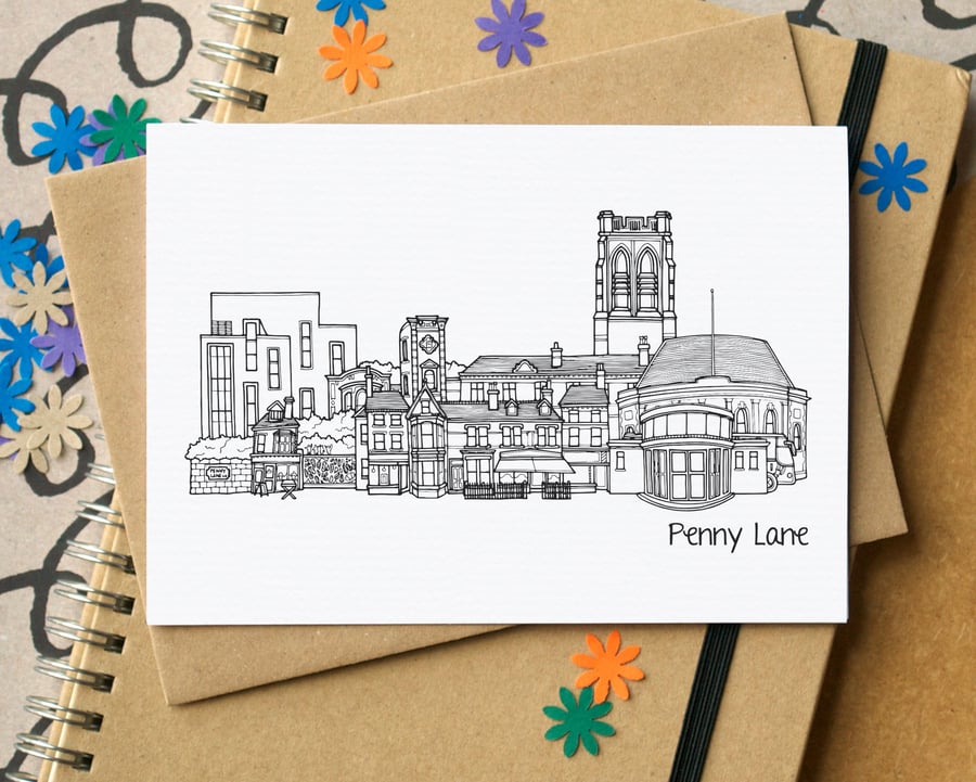 Penny Lane Liverpool Skyline Greetings Card