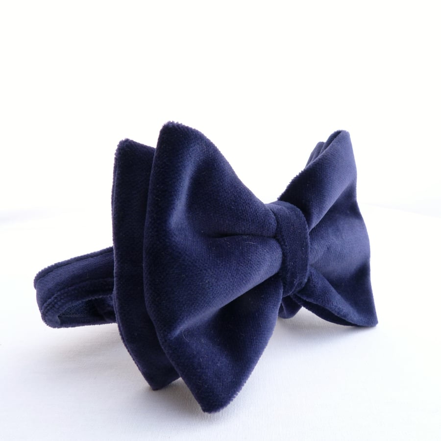 Oversized Bow Tie - Midnight Blue Cotton Velvet