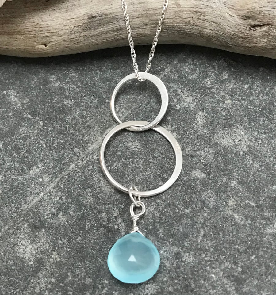 Sterling silver aquamarine Ocean droplet necklace 