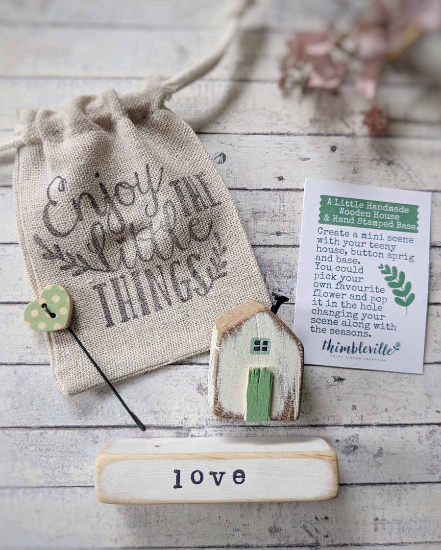 Little Wooden Handmade House and Base in a Bag - love