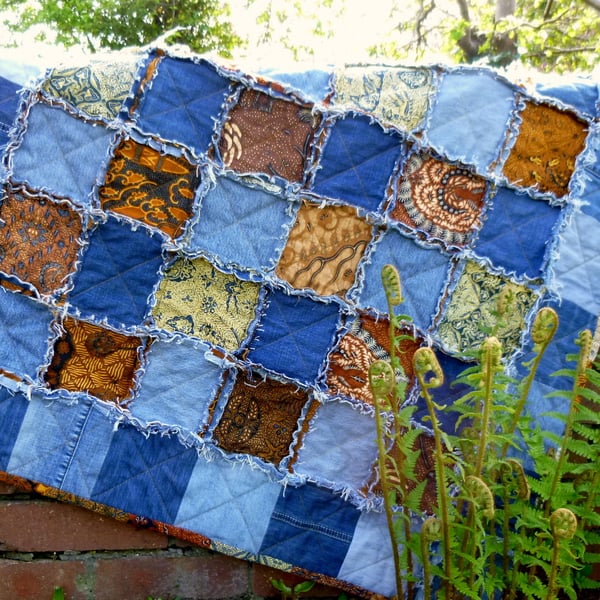 Unique upcycled denim patchwork quilt designed for you (memory fabric optional)
