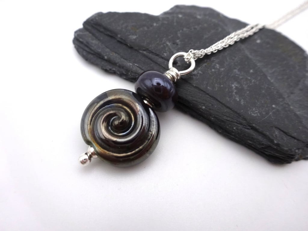 lampwork glass spiral pendant necklace