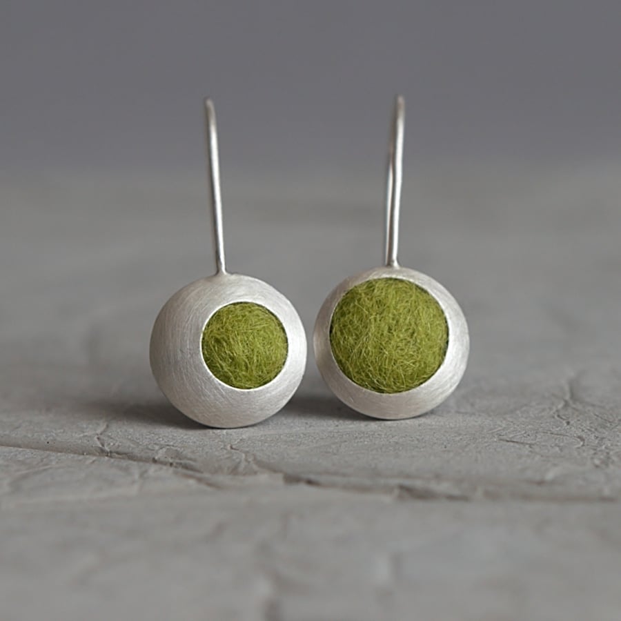 Green Disc Sterling Silver Drop Earrings