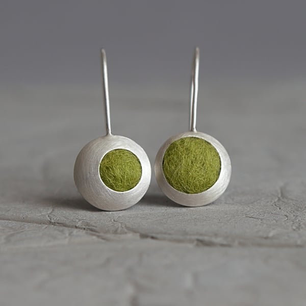 Green Disc Sterling Silver Drop Earrings
