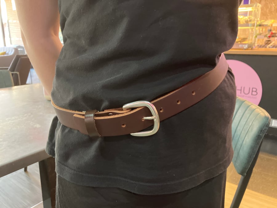 1.25" Width Brown Leather Belt - hole punched at 31 - 35 inches - FREE SHIPPING