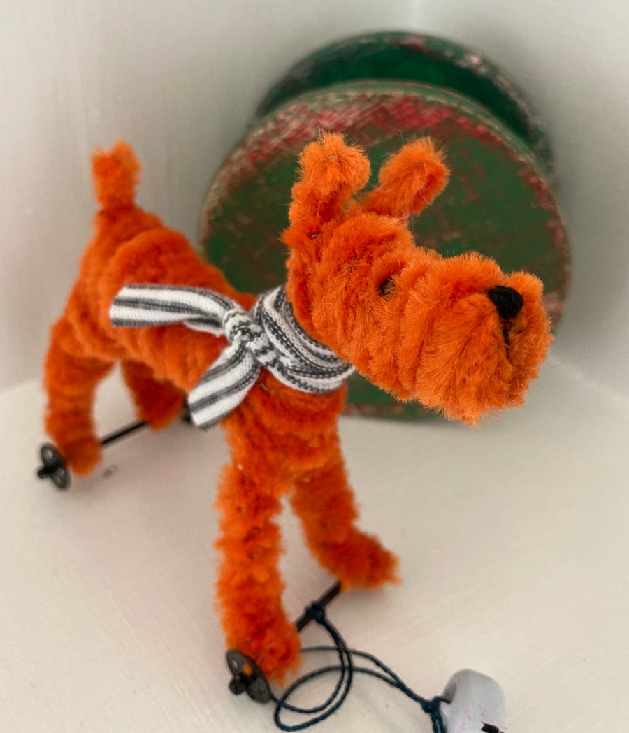 Miniature Terrier on Wheels - Vintage Style OOAK Sculpture. 