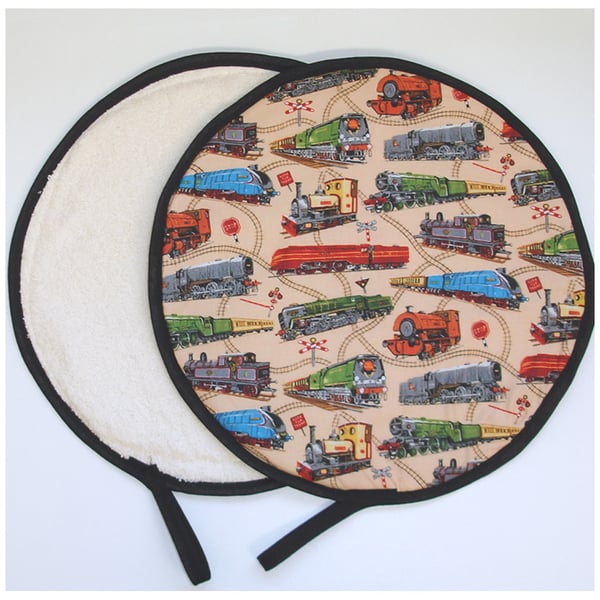 Train Aga Hob Lid Covers Pair of Mats Pads Hat Round Surface Saver RailwayTrain