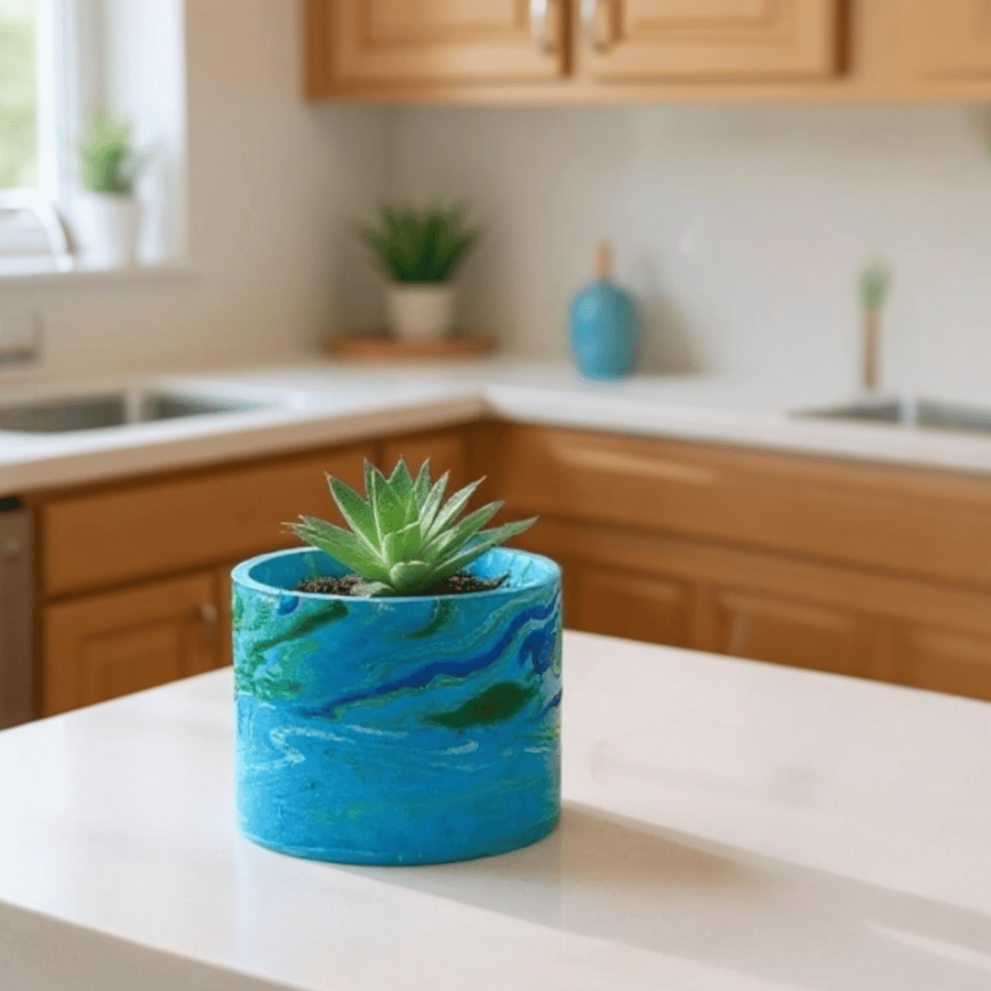 Large Seascape Plant Pot  -  Round Blue and Green Seascape Pot Cover (lpp37)