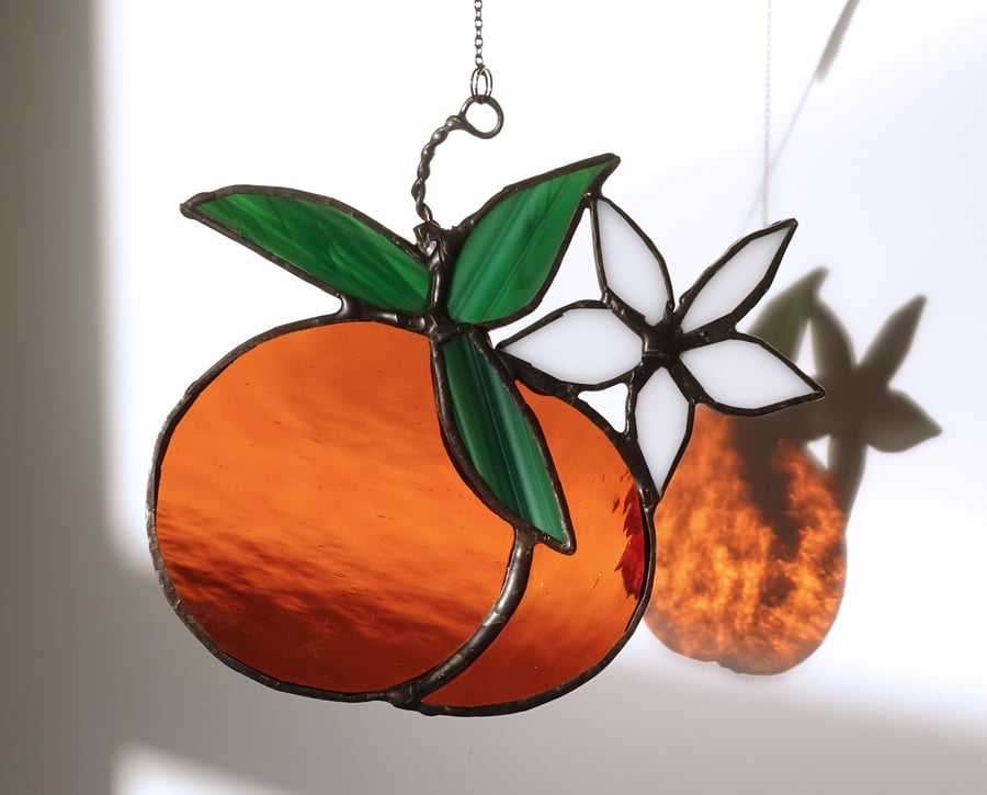 SALE Oranges with Blossom Suncatcher  Stained Glass Window Decoration Ornament
