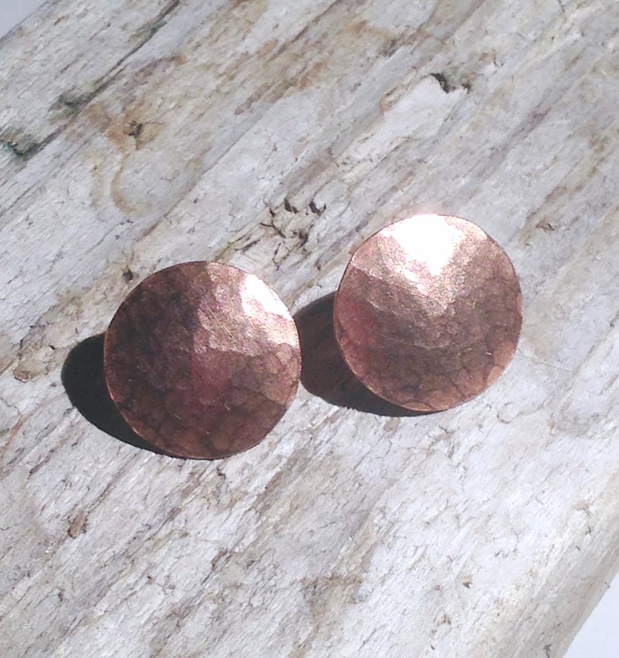Handmade Hammered Copper Stud Earrings - UK Free Post