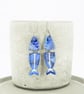 Titanium earrings - Fish bone dangle - Unique - Blue marble acrylic  - Image 1