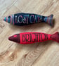 Personalised cat toy. Cotton canvas fish shaped kicker toy. - Image 1