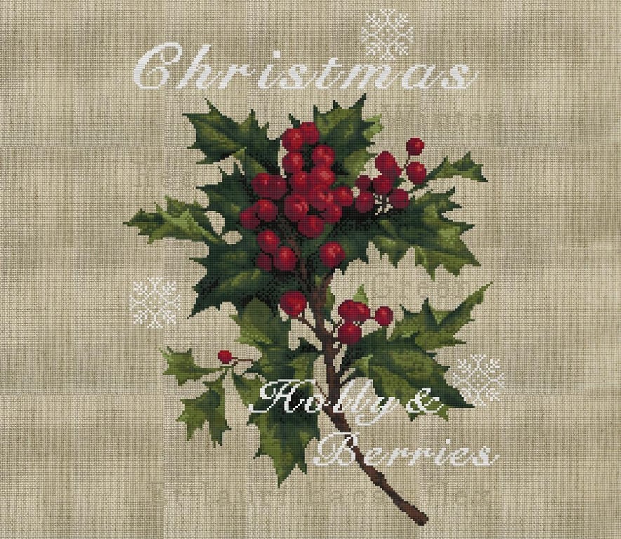 037 - Rustic Christmas Holly - Cross Stitch Pattern