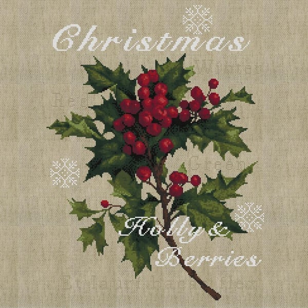 037 - Rustic Christmas Holly - Cross Stitch Pattern