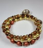 Tree of Life Memory Wire Stack Bracelet Warm Gold & Pearl Beads - Image 3
