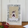 Sweet little snowman card with Liberty print background and berries in his hat!