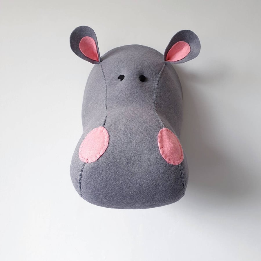 HIPPO - Felt Faux Taxidermy - Wall Mounted Animal Head