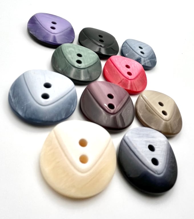 10 Chunky Buttons, Mixed Colours, 25mm Wide, 1 Each of 10 Colours, 6mm Thick