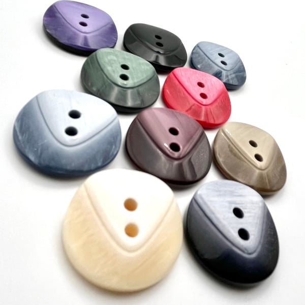 10 Chunky Buttons, Mixed Colours, 25mm Wide, 1 Each of 10 Colours, 6mm Thick