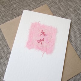 Pink Dragonflies Greetings Card, blank inside, wedding, anniversary, love