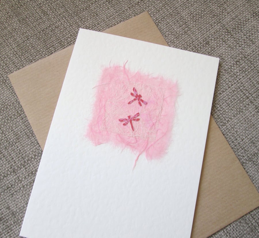 Pink Dragonflies Greetings Card, blank inside, wedding, anniversary, love