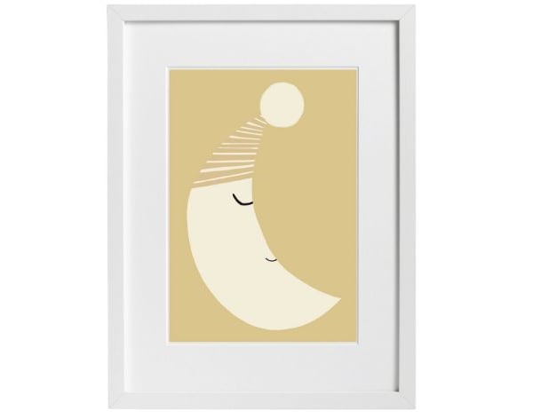 FRAMED A4 Poster Print - Sleepy Moon illustration - nursery wall art