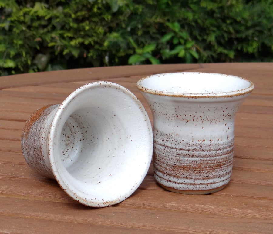 Rustic ceramic tumblers - cream and chocolate speckled glaze - handmade pottery