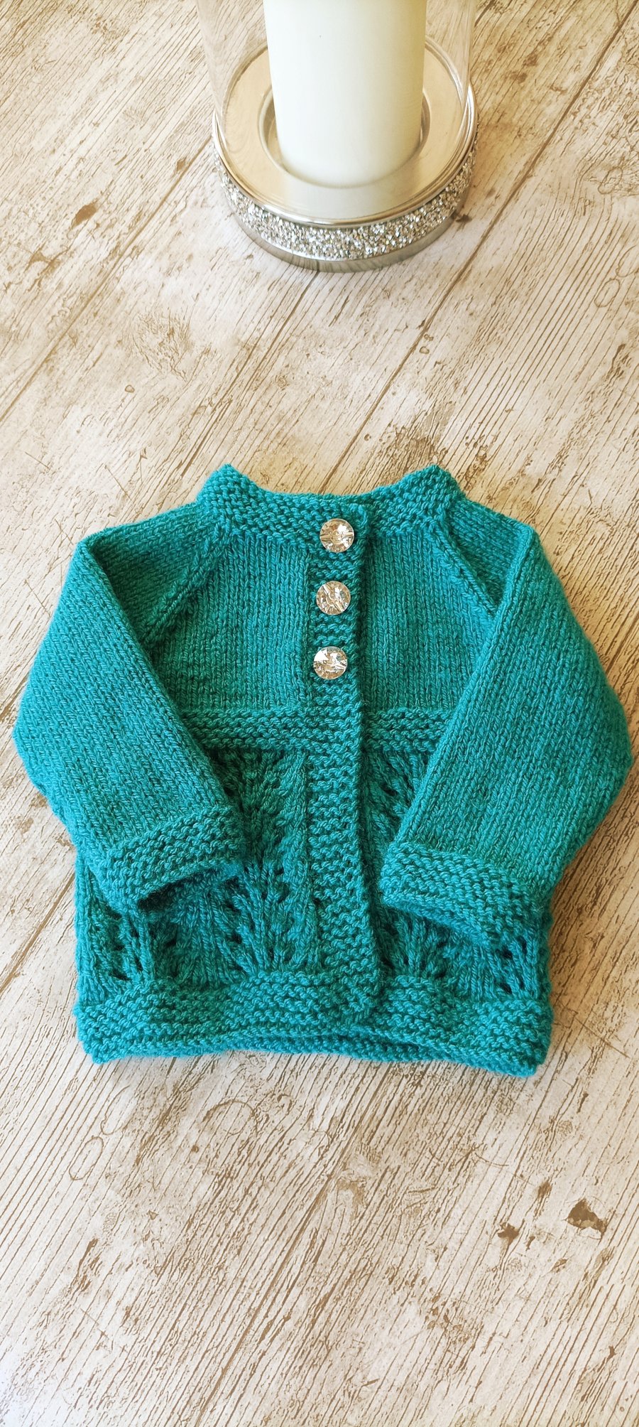 Baby cardigan 0-3 months, teal, choice of buttons