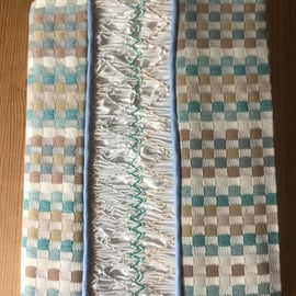 Smocked Slip Covered Sketchbook or Journal, Turquoise and Brown