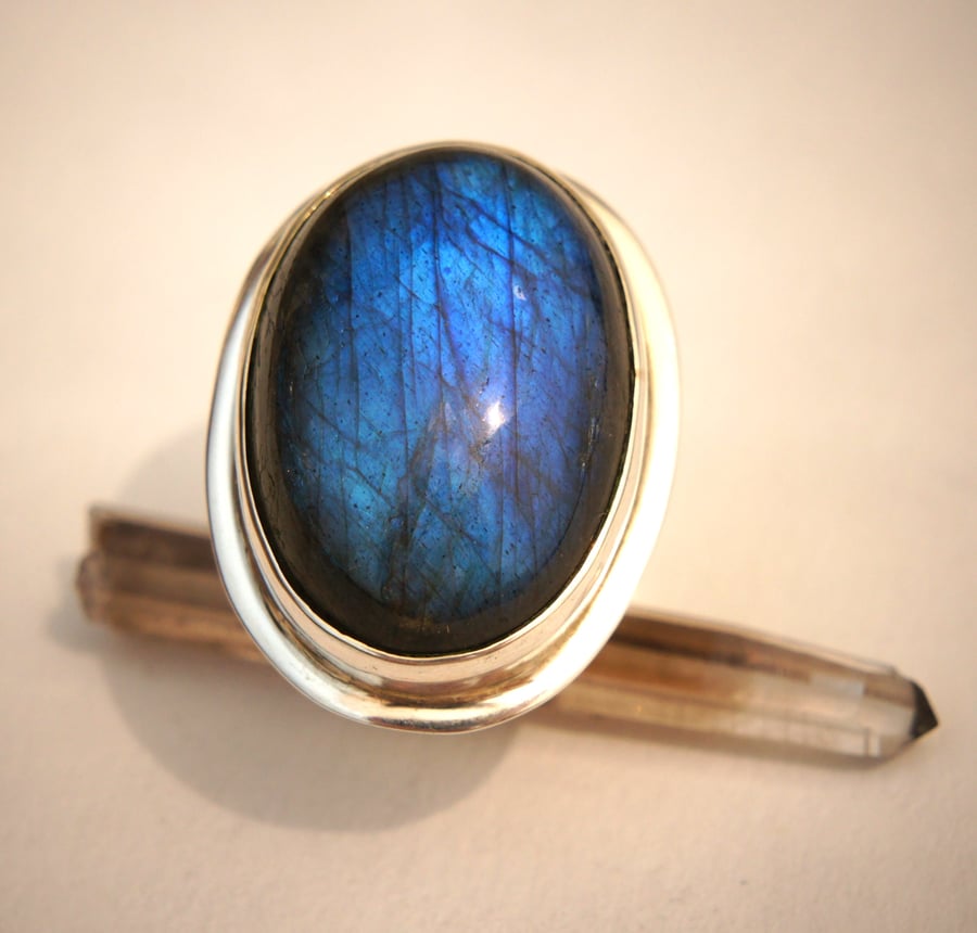 Blue Flash Labradorite and Sterling Silver Ring