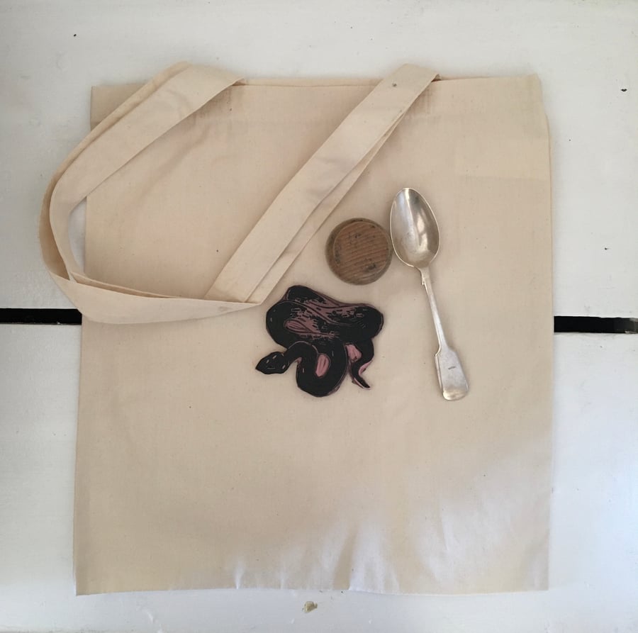 Linocut Printed Organic Cotton Tote Bag 