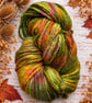 200g Hand dyed super chunky merino yarn, autumnal mixed greens red palette W31