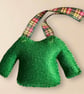 Fair isle Christmas jumper decoration, embroidered tree bauble, tartan red green - Image 4