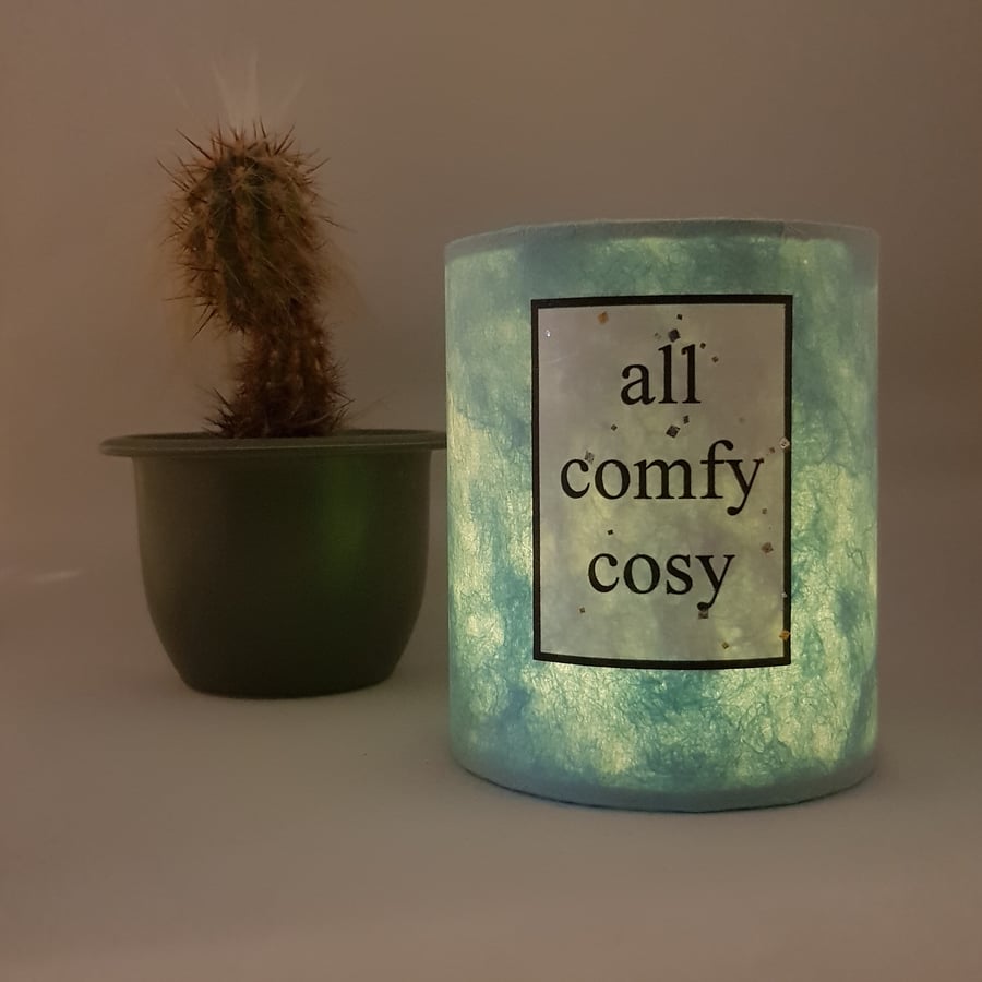 "All Comfy Cosy" lantern with LED candle (Pale Blue)