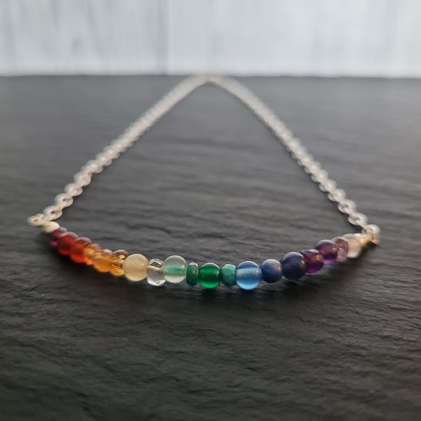 Rainbow Gemstone & Sterling Silver Chain Necklace